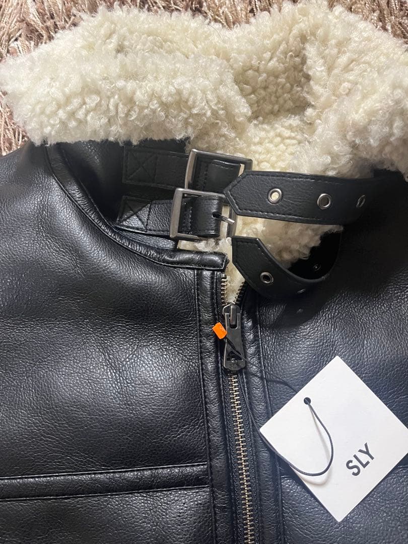 SLY ボア付きレザージャケット ブラック
