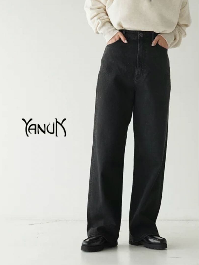 YANUK ヤヌーク ルーズストレート JOAN ブラック OBK 21インチ