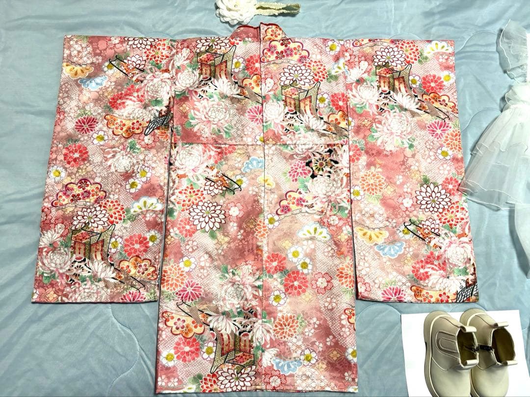 【キャサリンコテージ】チュールフリルエプロン着物ワンピース 100cm