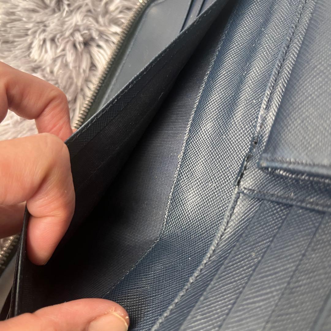 PRADA✨ラウンドファスナー　バイカラー　三角ロゴ　グリーン　ネイビー　メンズ