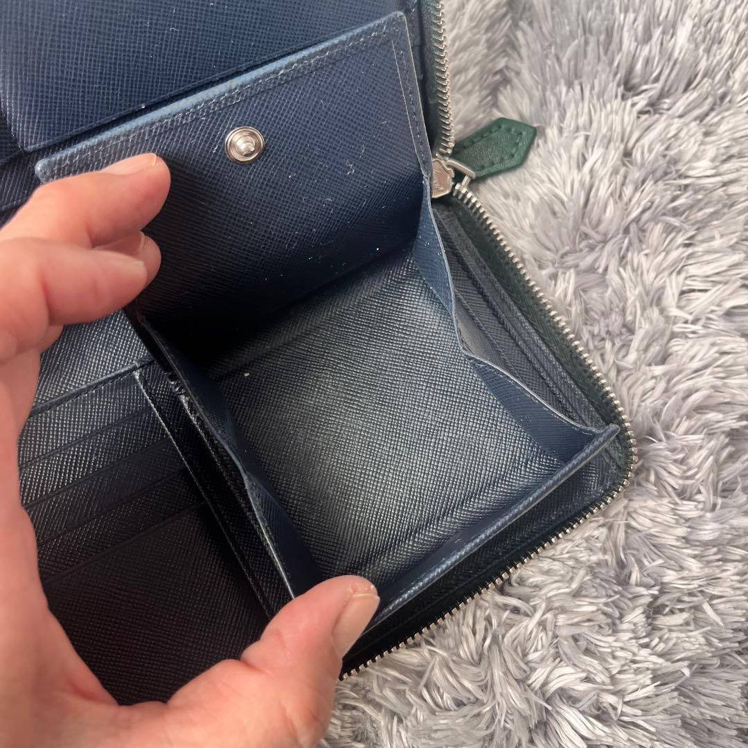 PRADA✨ラウンドファスナー　バイカラー　三角ロゴ　グリーン　ネイビー　メンズ