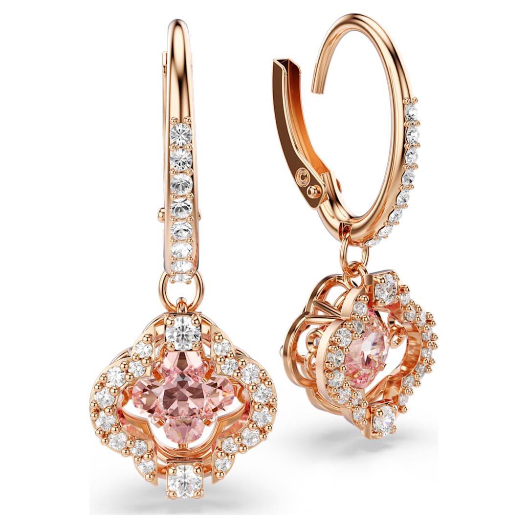 スワロフスキーUna ドロップピアス クローバー, ピンク