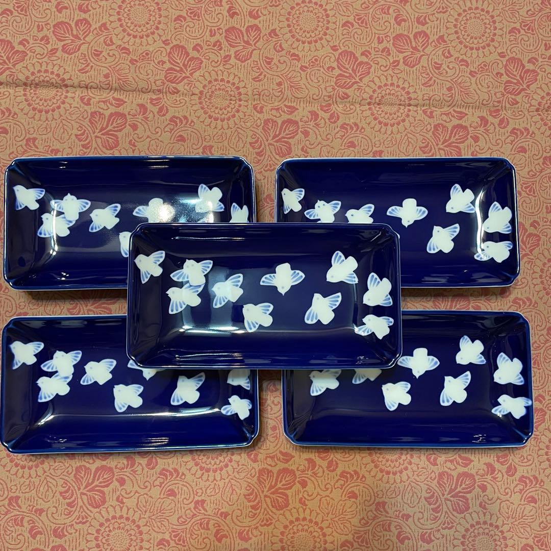 未使用　深川製磁　ふくら雀　木瓜長角皿　5枚　　隅切八角皿