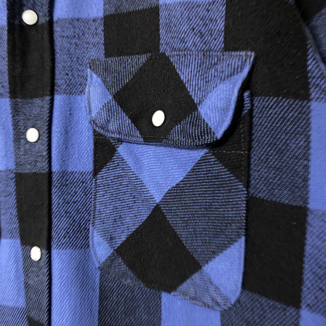90s five brother 青黒 キルティング ネルシャツ L USA製