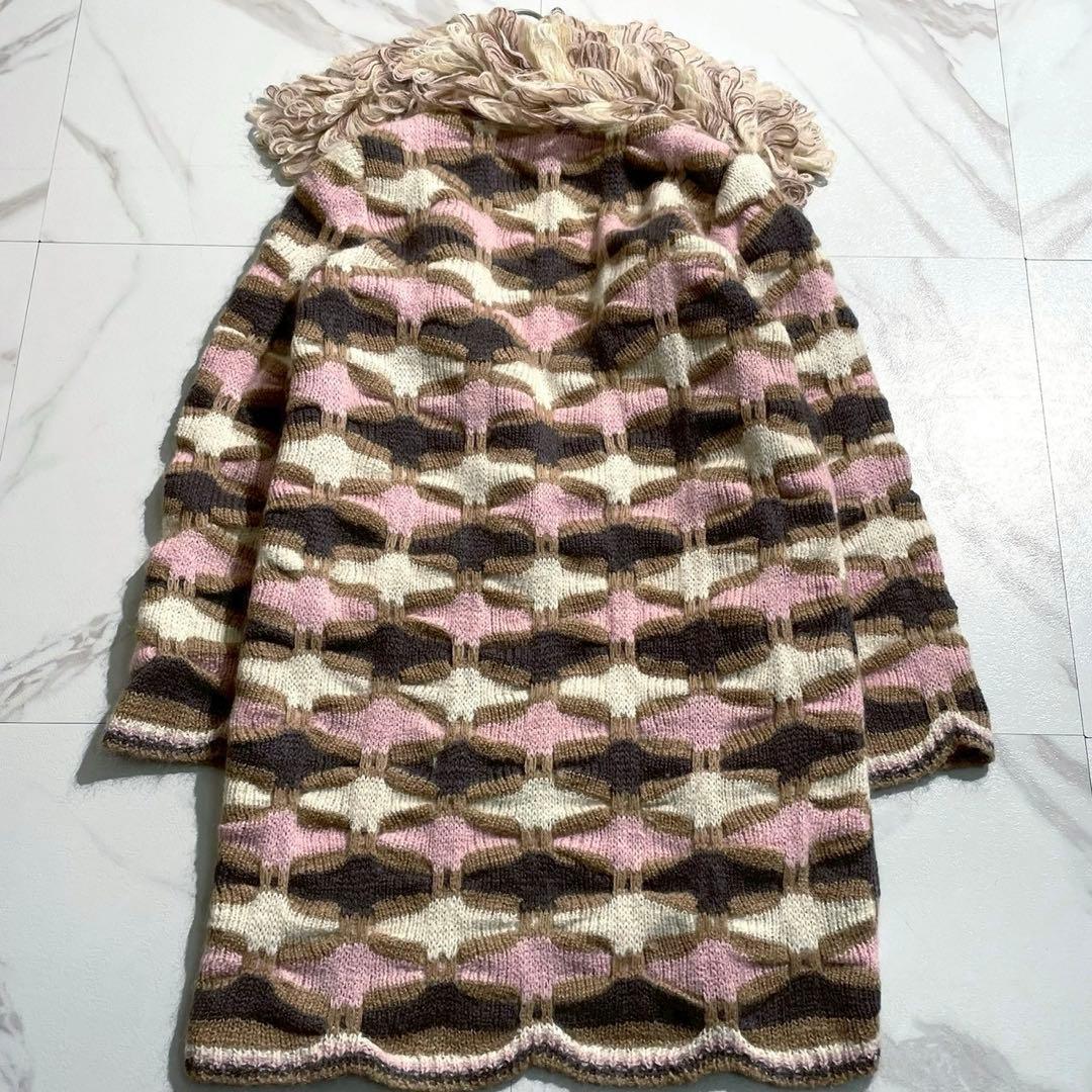 美品✨MISSONI オレンジタグ　モヘア混ウールニットロングコートマルチカラー