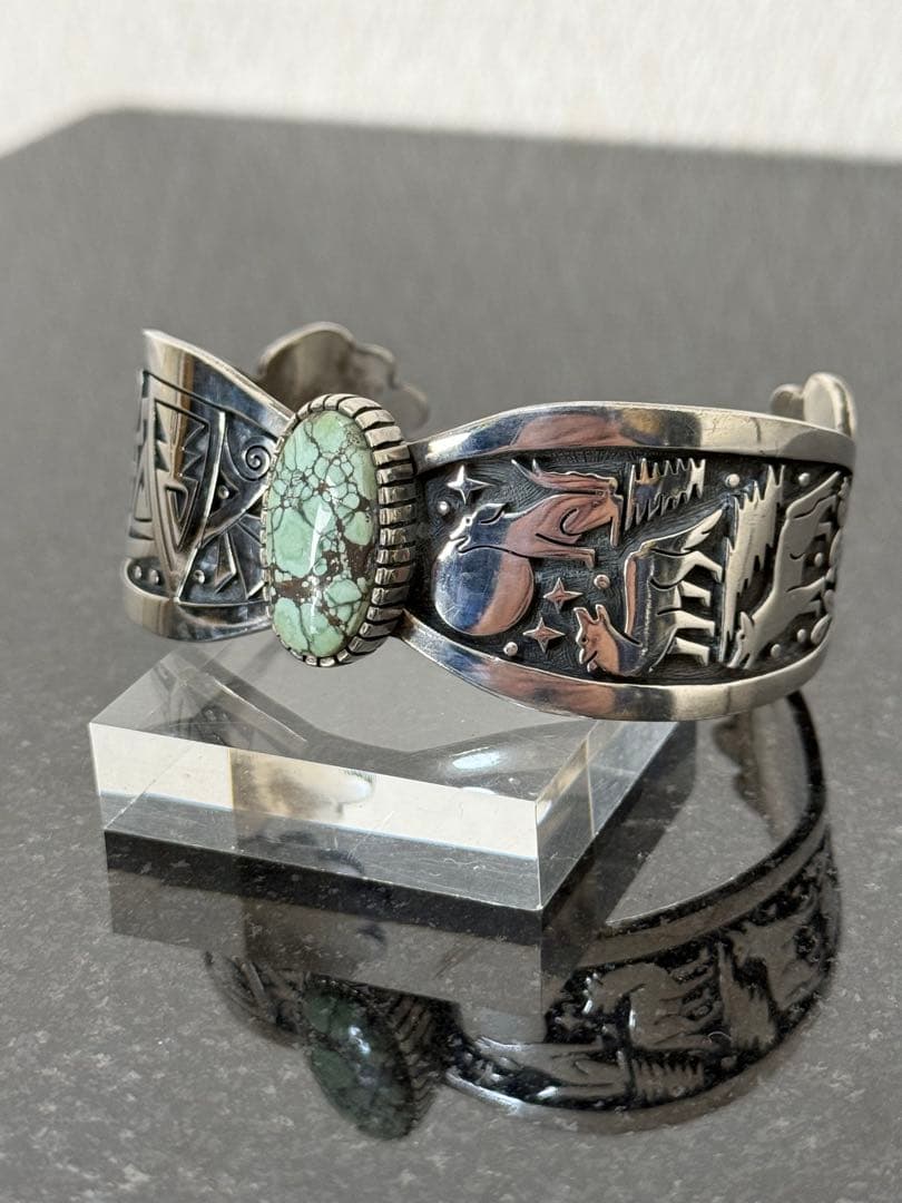 Hopi ホピ族 ゲイリー ターコイズ1石 オーバーレイ シルバーバングル