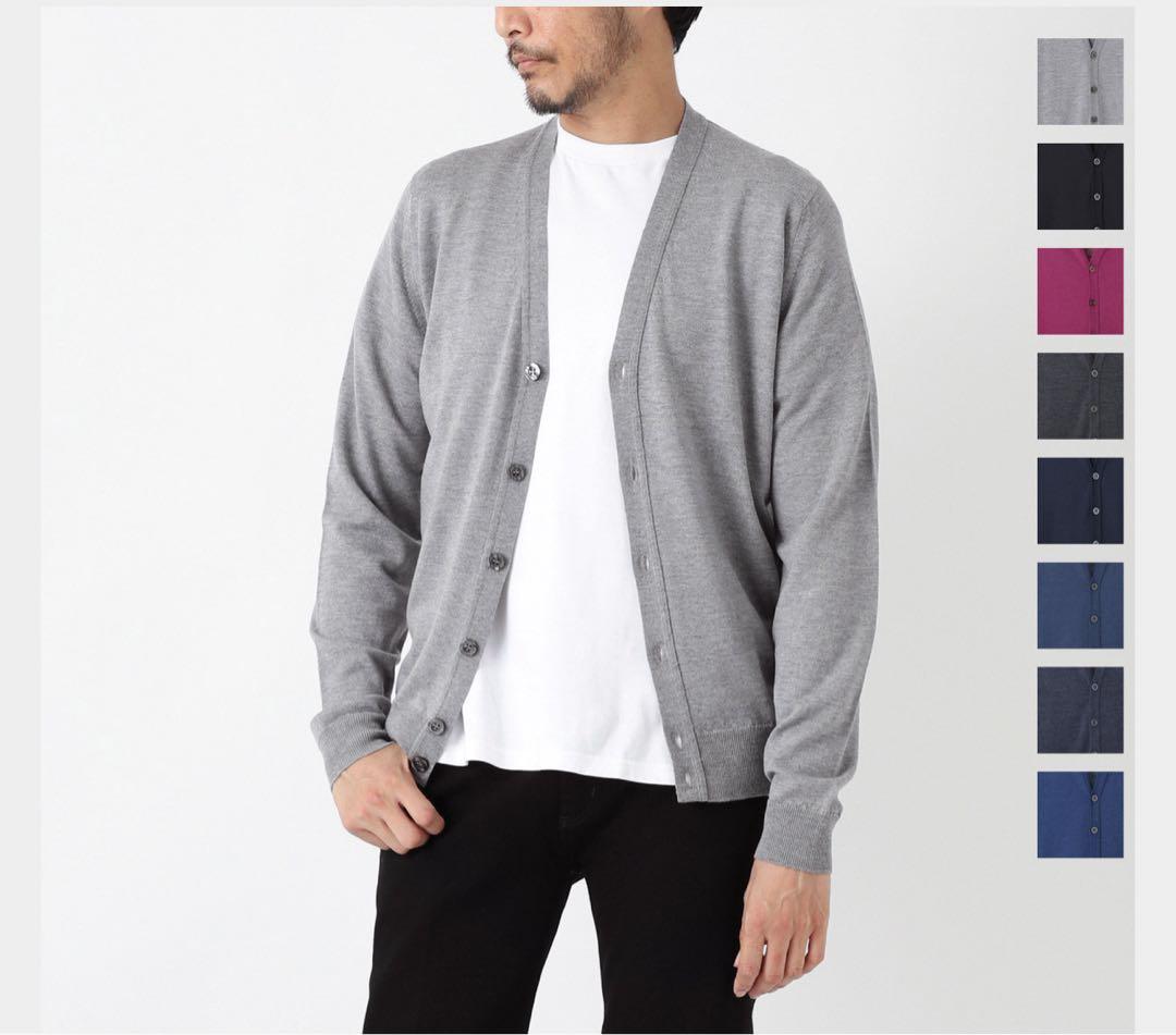 新品 ジョンスメドレー カーディガン ニット ウール L ネイビー 定価6万円