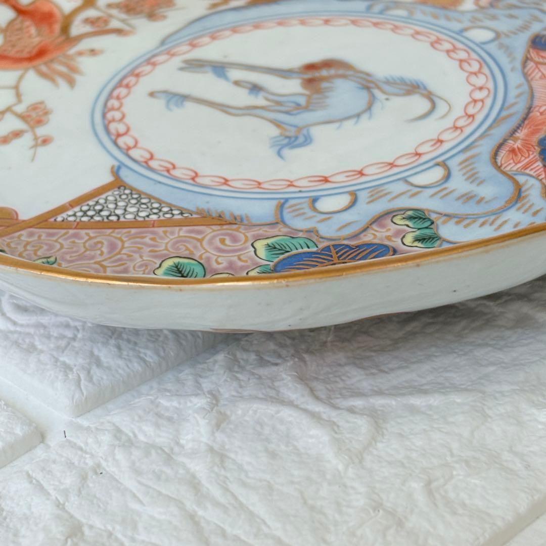 古伊万里　麒麟　キリン　年木谷窯　蒼峰作　鳥菊梅麒麟　盛り付け皿　4枚　金縁