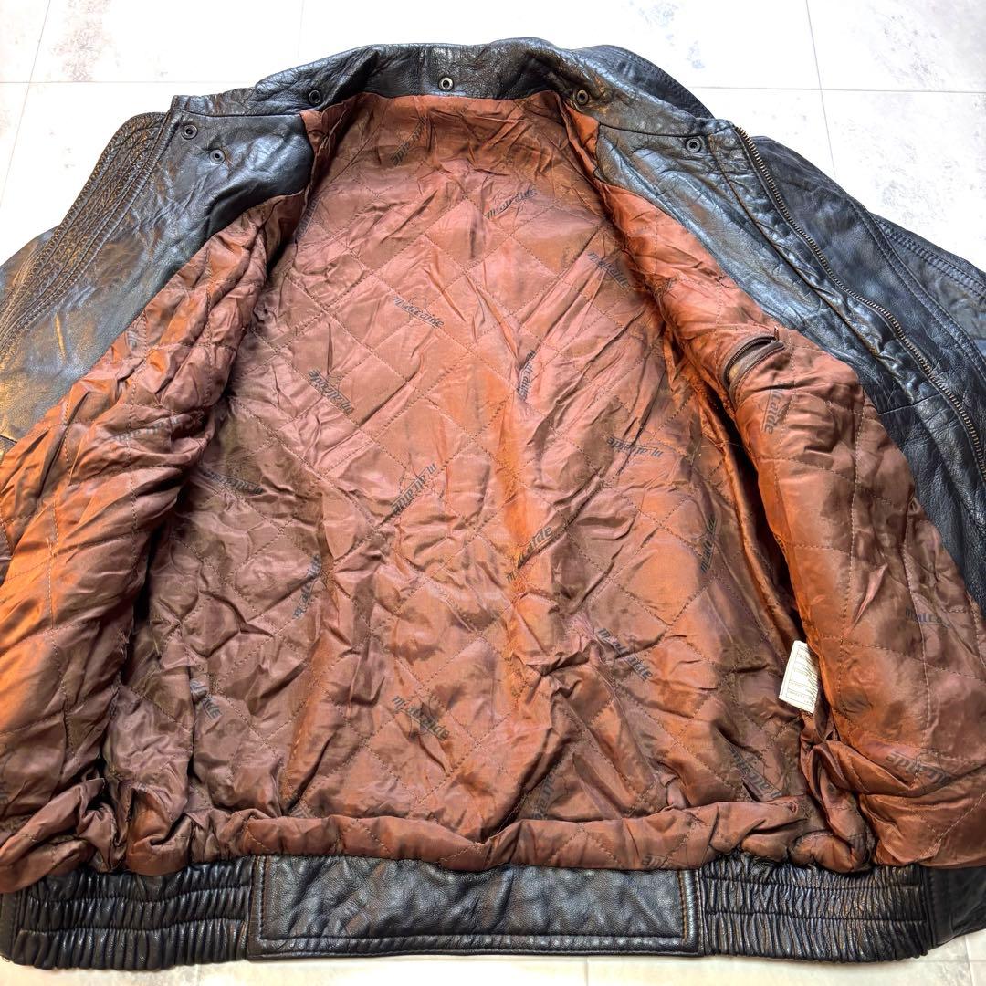 【ユーロビンテージ】レザージャケット 短丈 ブラック 襟付き 黒 ブルゾン