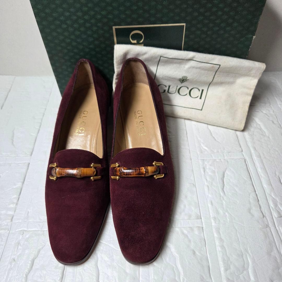 【未使用級】グッチ パンプス バンブー 37C(24cm) ワインレッド