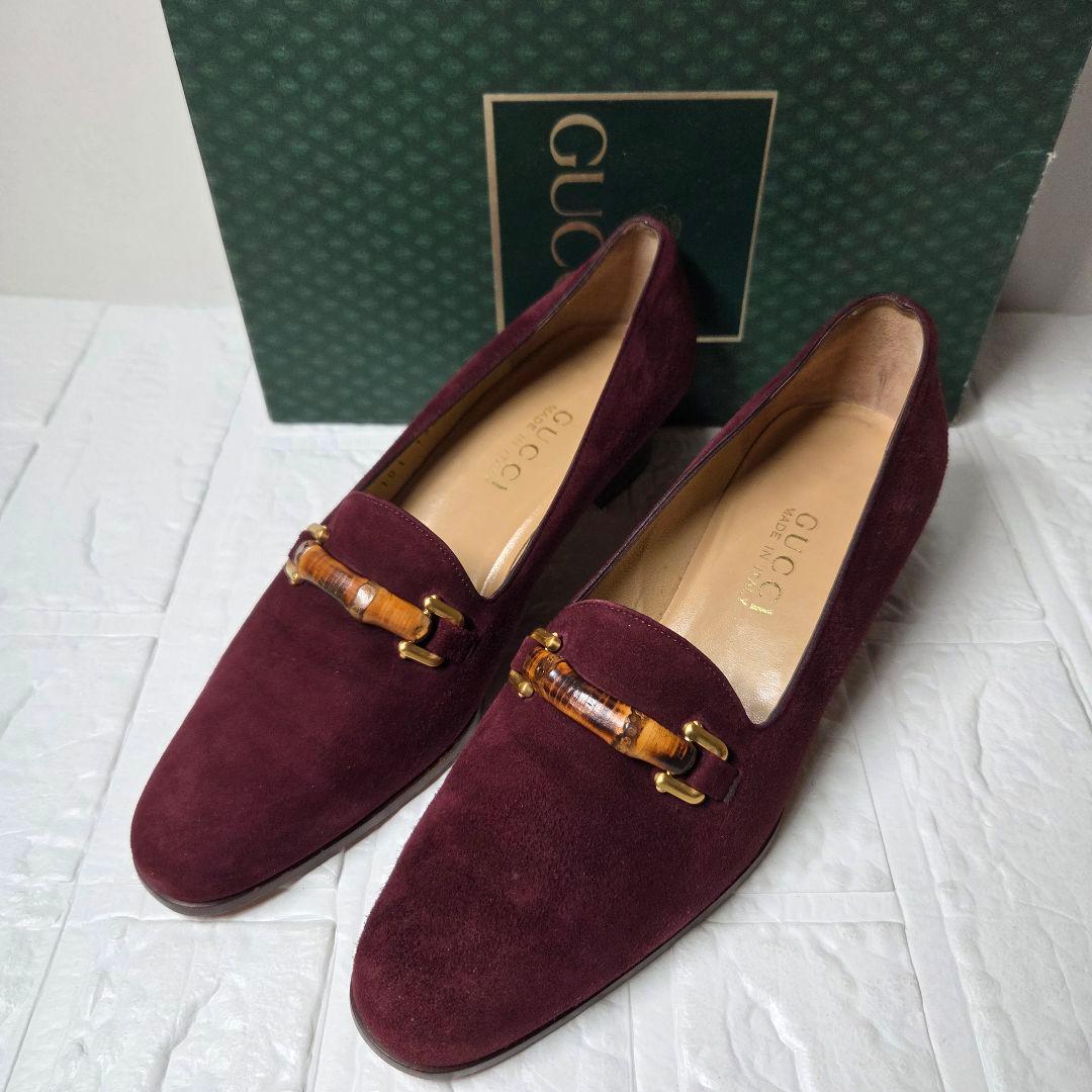 【未使用級】グッチ パンプス バンブー 37C(24cm) ワインレッド