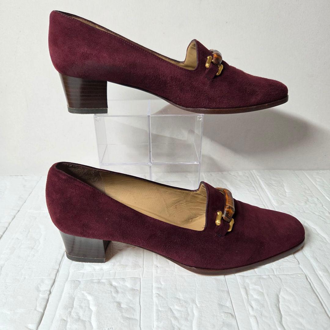 【未使用級】グッチ パンプス バンブー 37C(24cm) ワインレッド