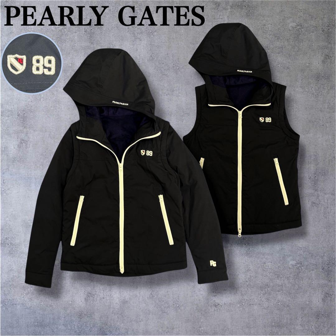 パーリーゲイツ 2WAY ブルゾン ジャケット ベスト ネイビー 中綿 刺繍ロゴ