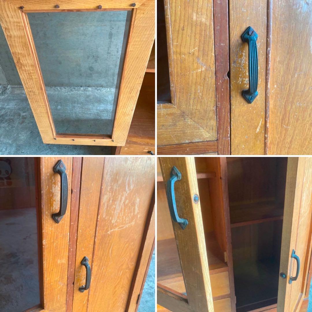 古いキャビネット ラック 飾り棚 違い棚 引き出し 扉 台 収納 木製 レトロ