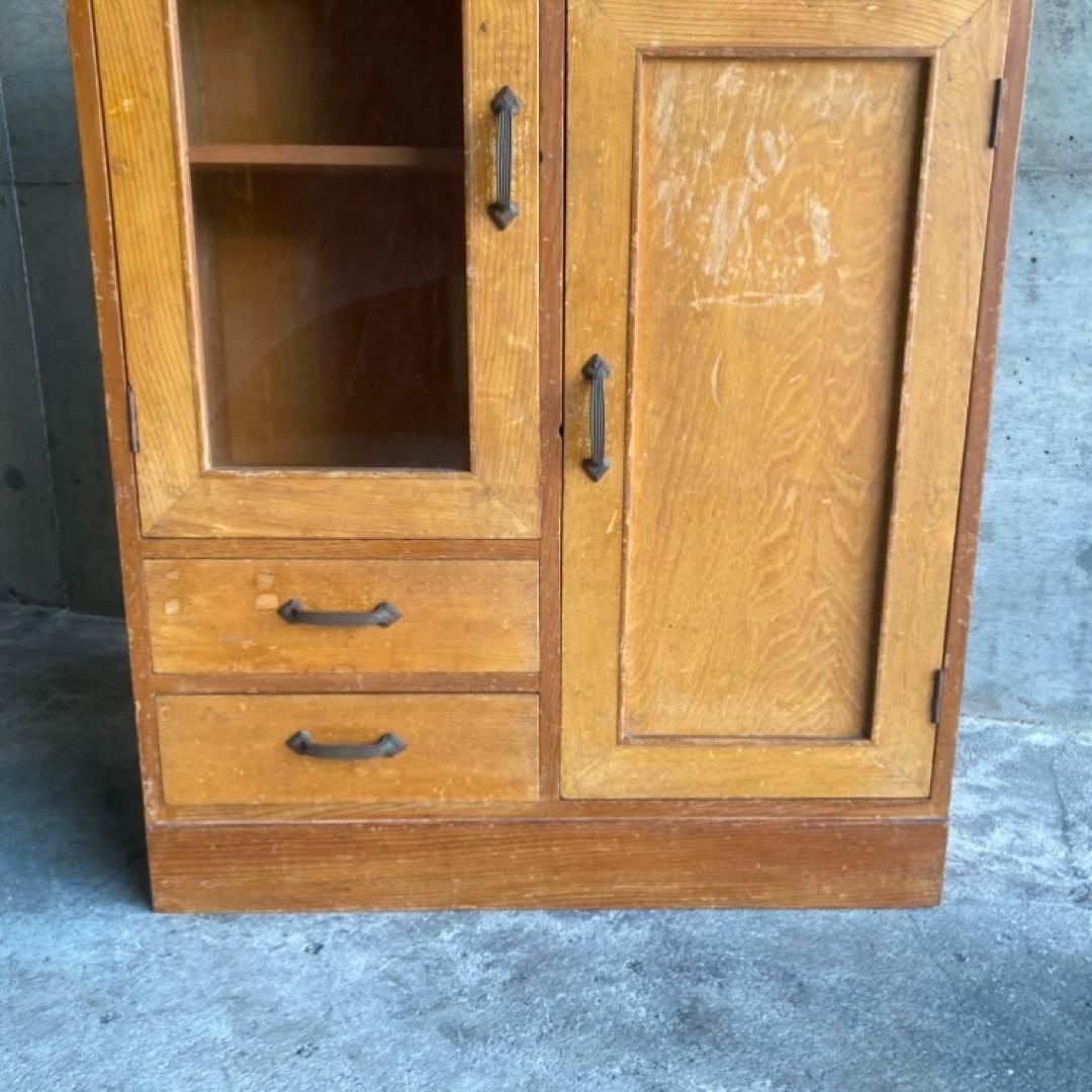 古いキャビネット ラック 飾り棚 違い棚 引き出し 扉 台 収納 木製 レトロ