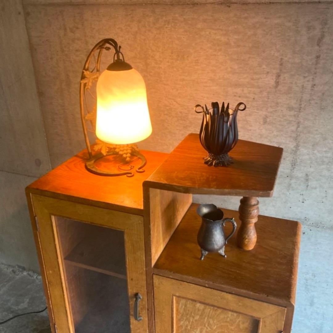 古いキャビネット ラック 飾り棚 違い棚 引き出し 扉 台 収納 木製 レトロ