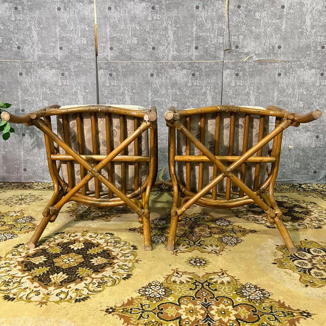 ꧁籐家具꧂コーヒーテーブル&チェア4脚セット ラタン 食卓机 椅子 昭和レトロ