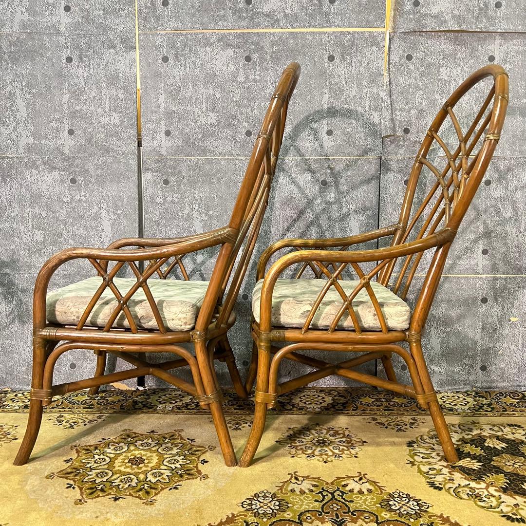 ꧁籐家具꧂コーヒーテーブル&チェア4脚セット ラタン 食卓机 椅子 昭和レトロ