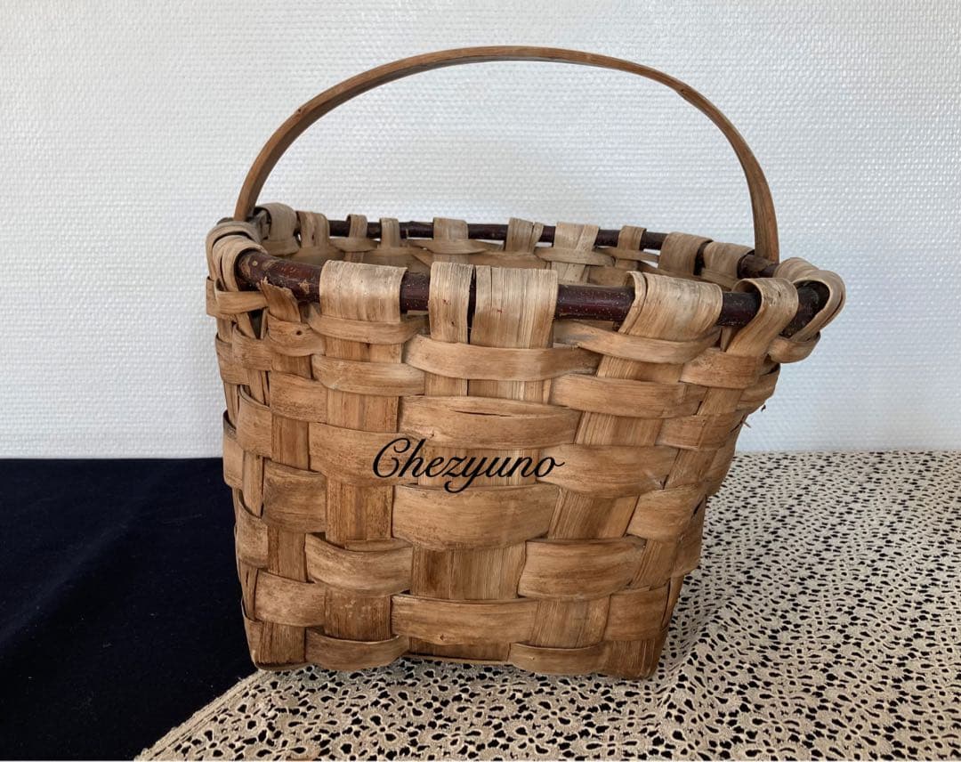 フランスアンティーク栗の皮バスケット 大きめかご