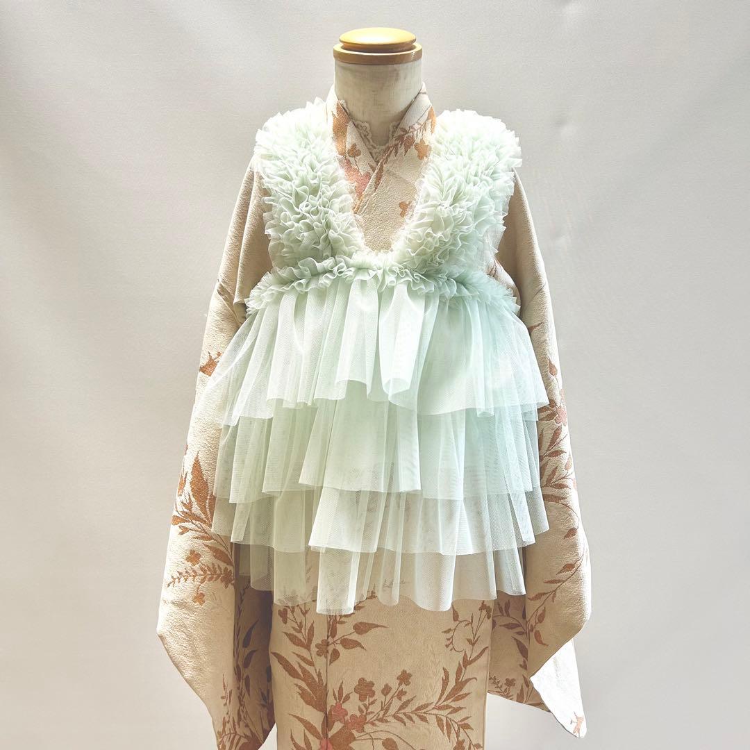 被布エプロン【ミントフリル】　チュール被布　被布ドレス　チュールドレス