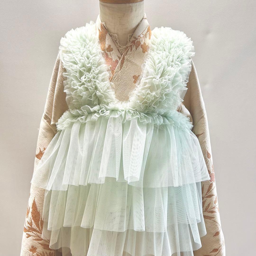 被布エプロン【ミントフリル】　チュール被布　被布ドレス　チュールドレス
