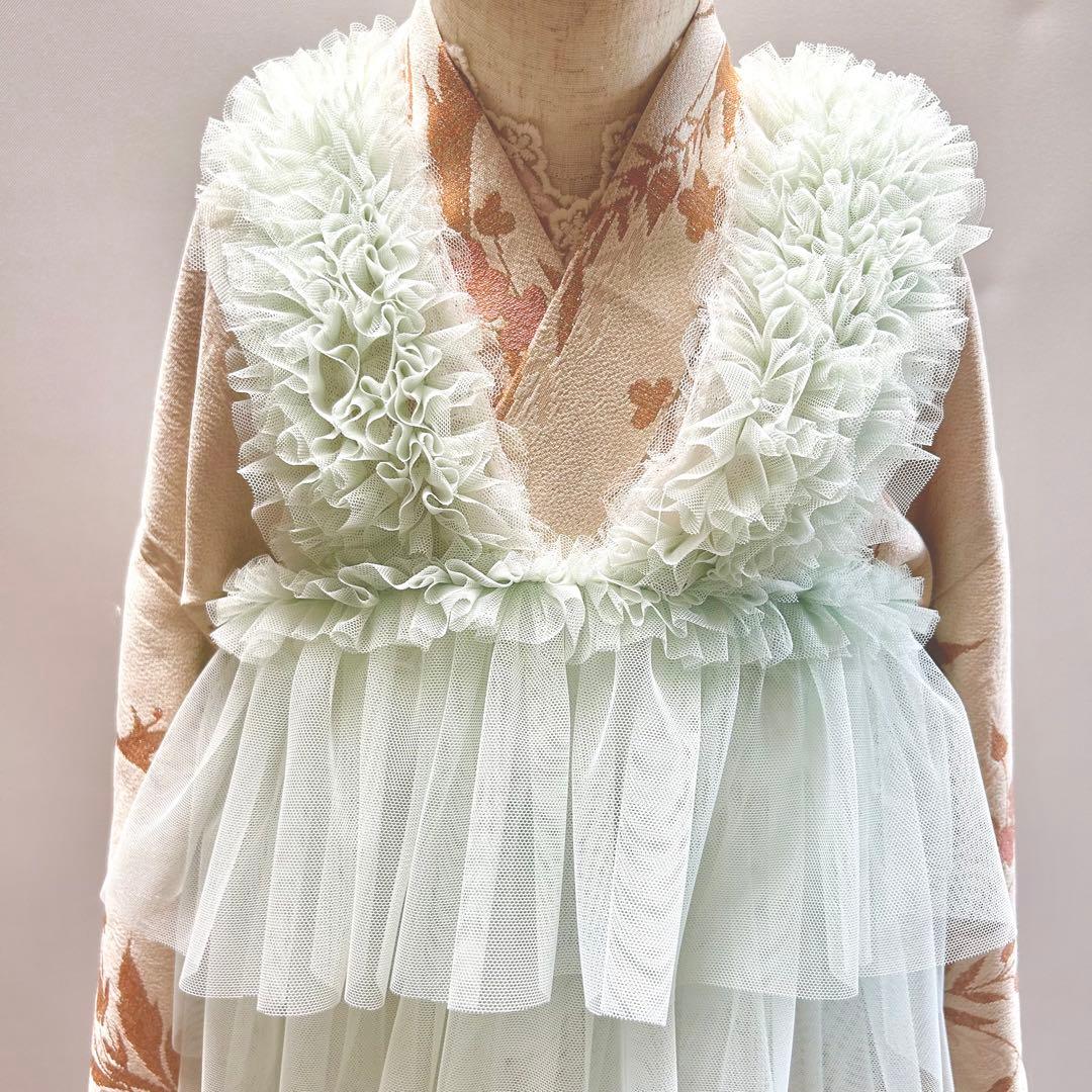 被布エプロン【ミントフリル】　チュール被布　被布ドレス　チュールドレス