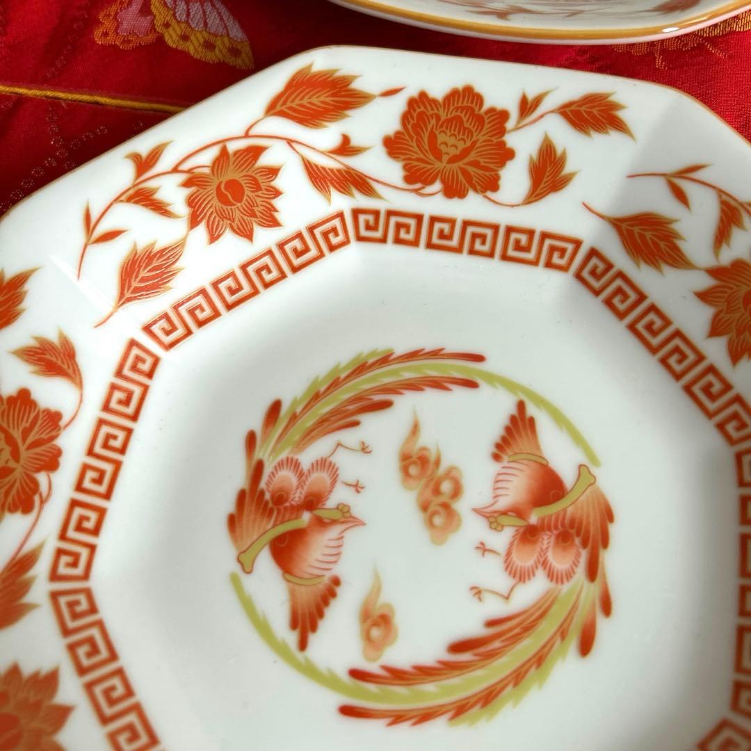 【未使用品】ナルミ　鳴海　中華皿セット　鳳凰　レンゲ付ラーメン鉢・八角皿4客