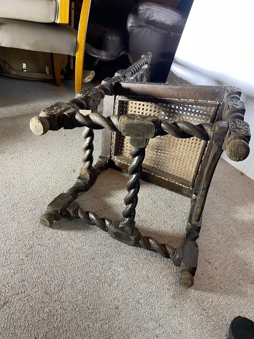 アンティーク ハイバックチェア 聖母子 天使 籐張り ヨーロッパ家具