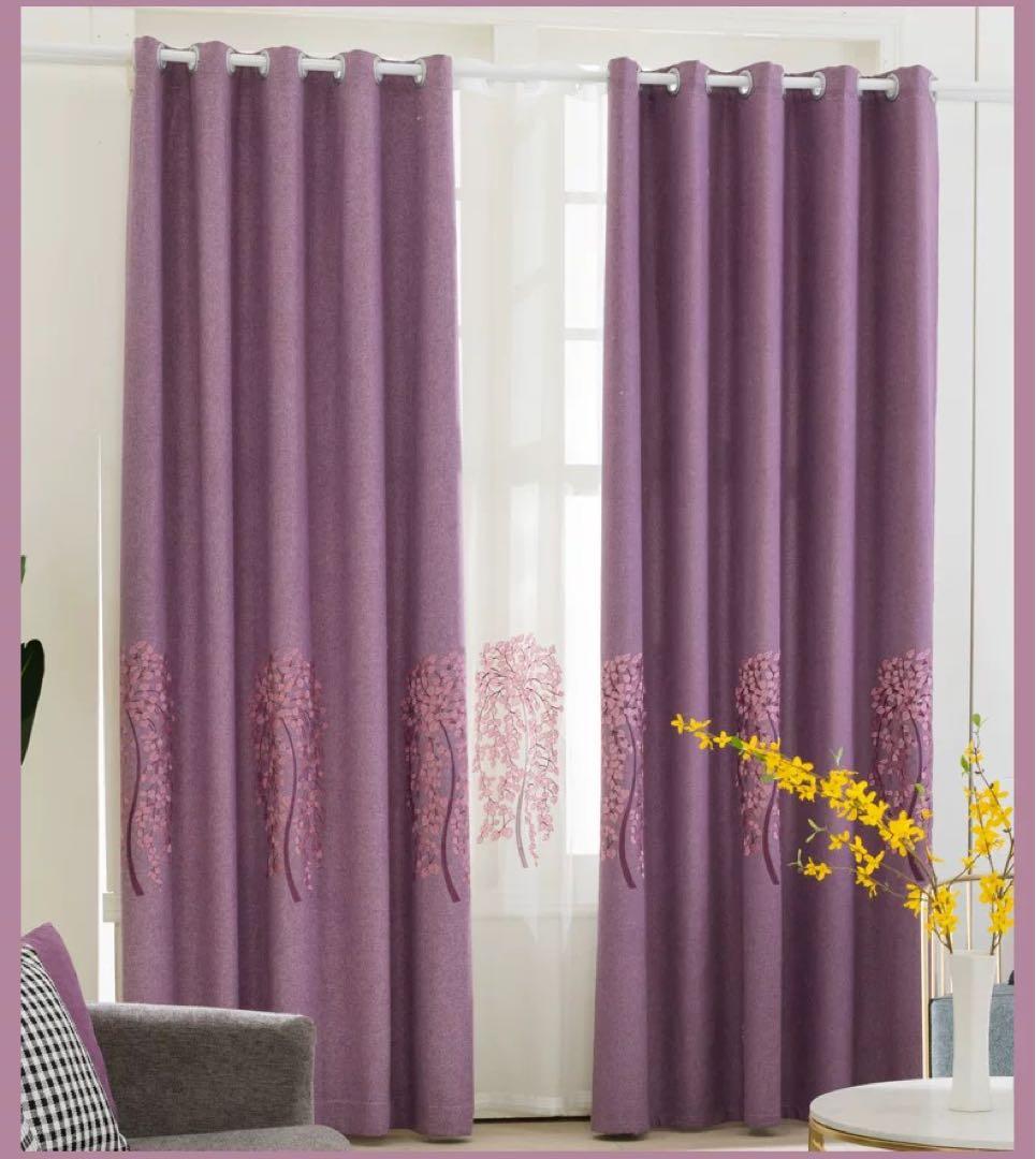 新品 カーテン 刺繍　遮光遮熱 両開き　柄布とレース　150✖️200 4枚セット