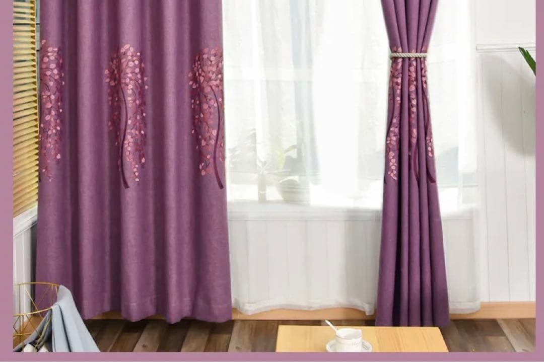 新品 カーテン 刺繍　遮光遮熱 両開き　柄布とレース　150✖️200 4枚セット