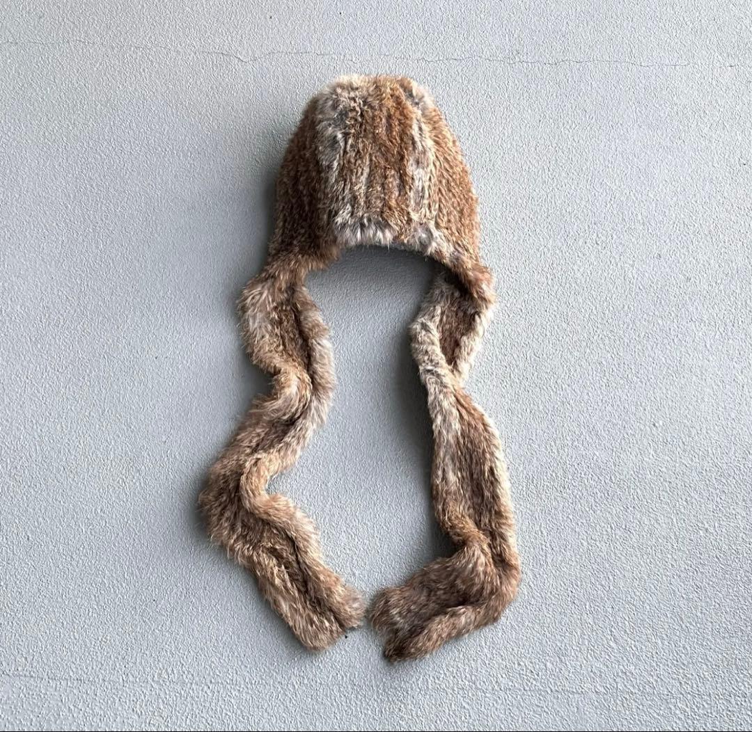 帽子 vintage rabbit fur muffler cap