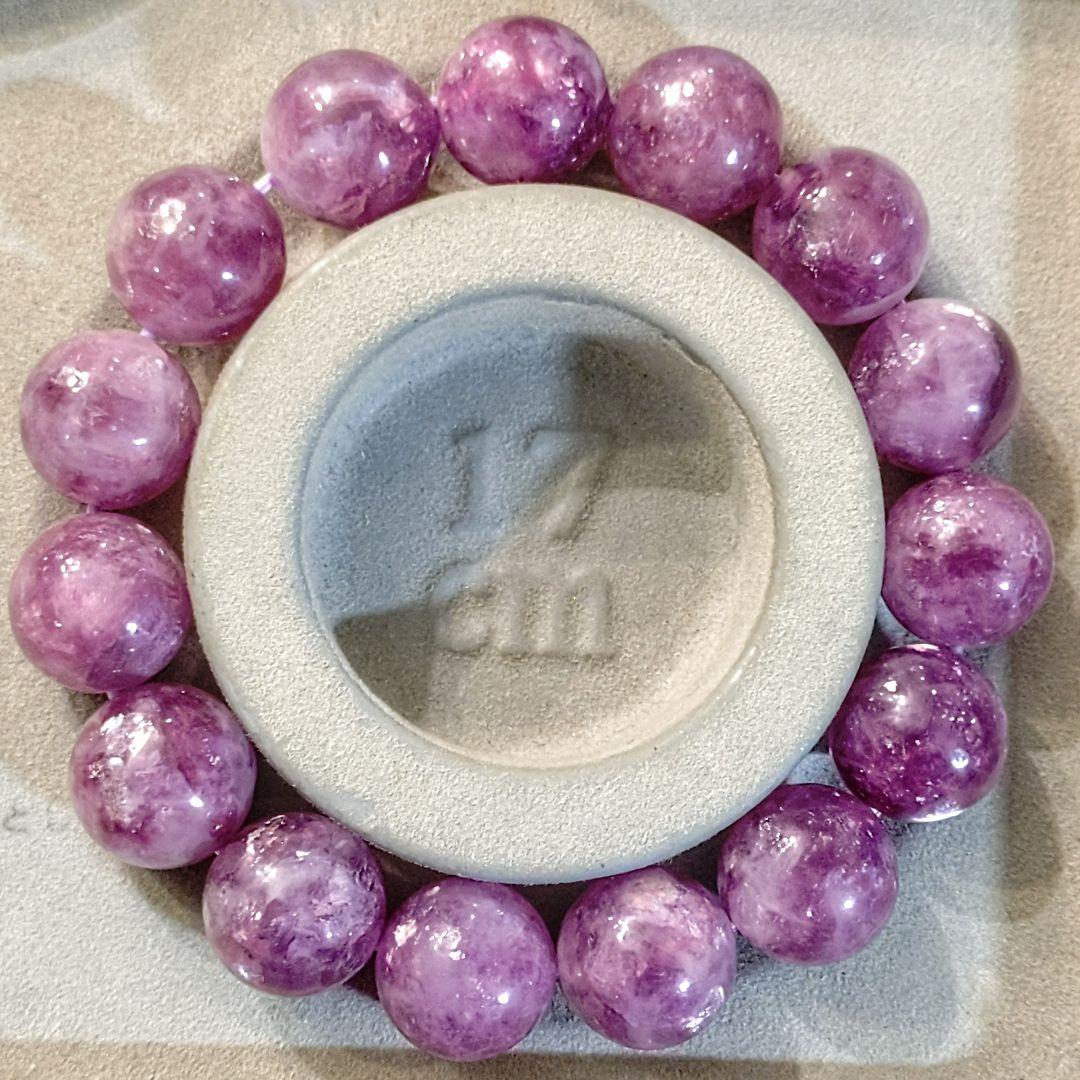 ★大粒！ピンクトルマリンwithレピドライト 14ミリ珠ブレスレットA(SA+)