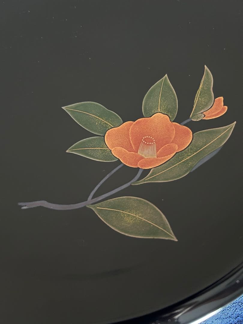 輪島塗　五島屋　菓子鉢　蒔絵　椿　布着本堅地