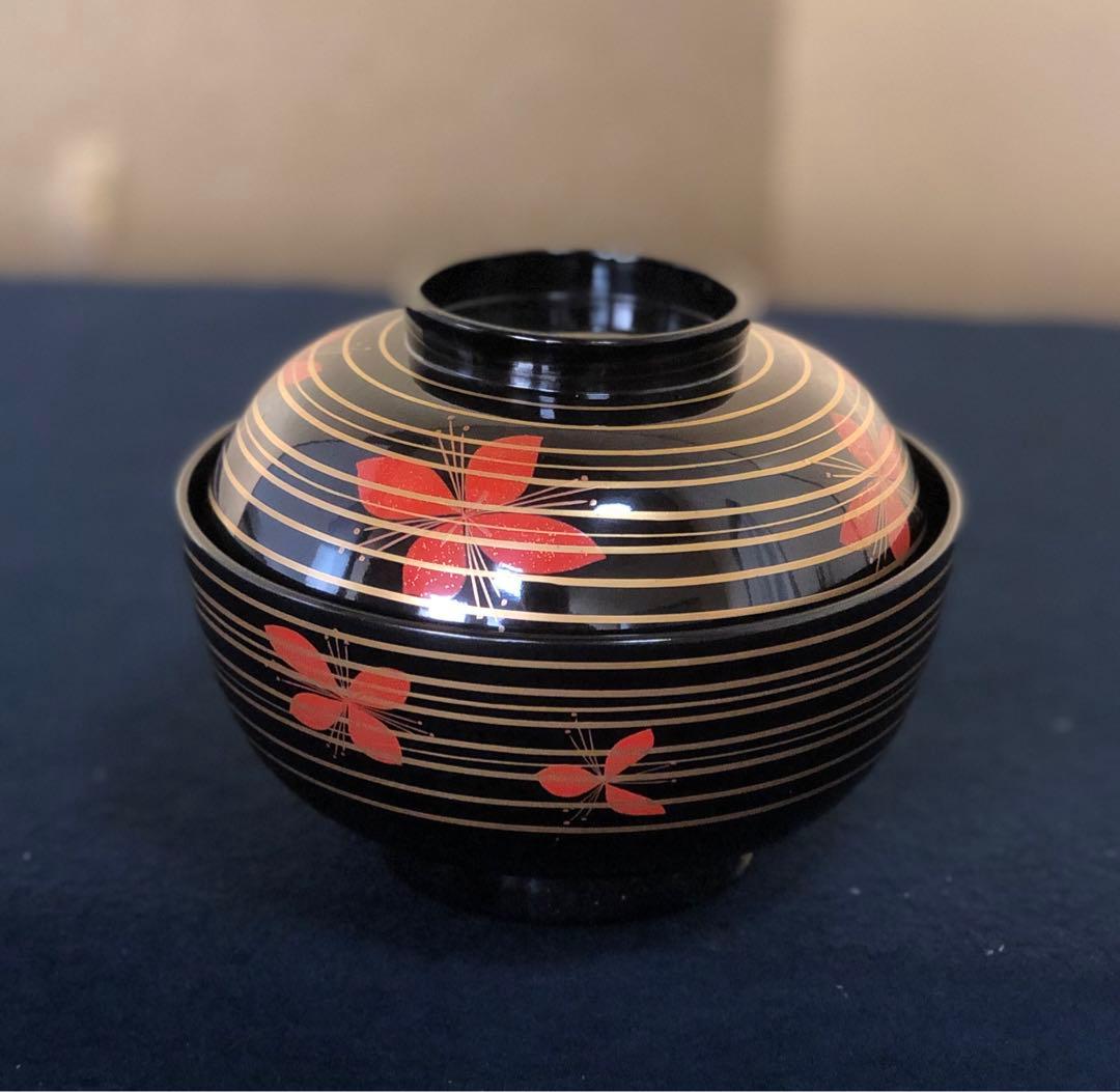 《R》懐石 黒塗 金線模様 吸物椀6客 克己作 木製漆器 共箱 260128く2