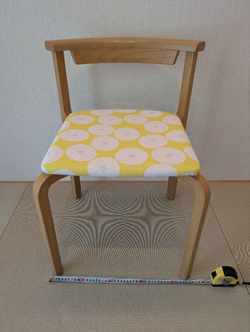 【天童木工】スタッキングチェア 2脚 座面張替 ハンドメイド 幾何学模様 黄