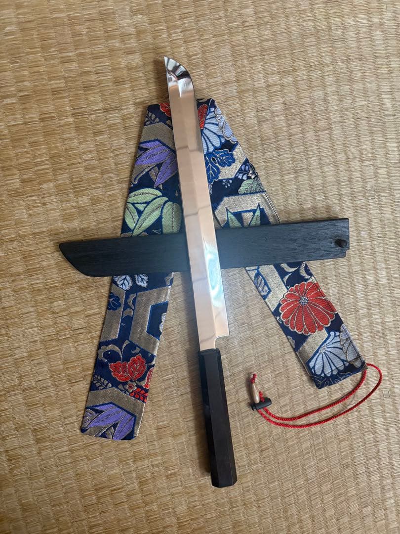 先丸刺身包丁　鏡面仕立　刃渡り約27㎝　高級金蘭包丁袋付