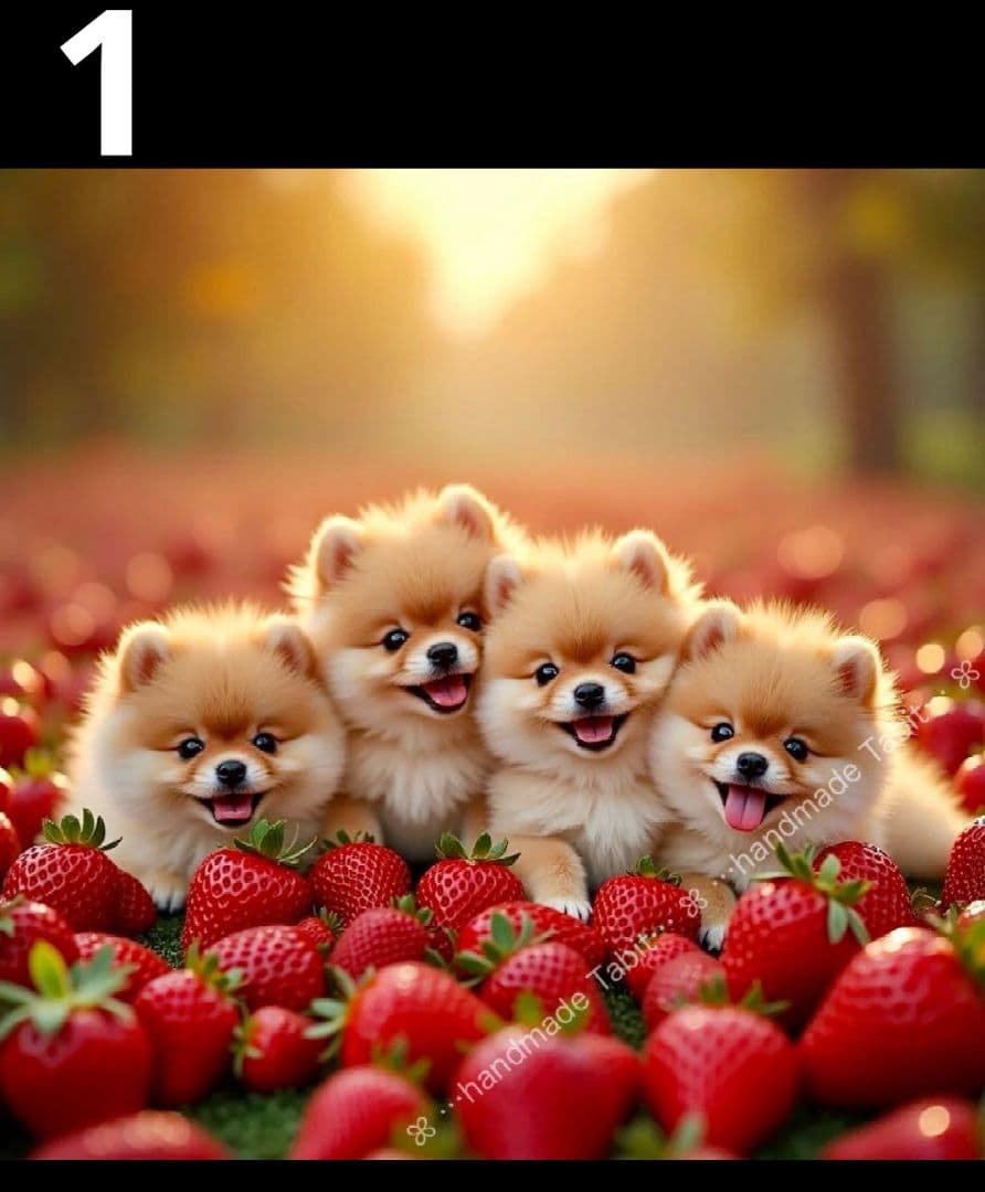 オーダーページ　ハンカチ　ポメ柴犬いちご柄ハンドメイド1/31