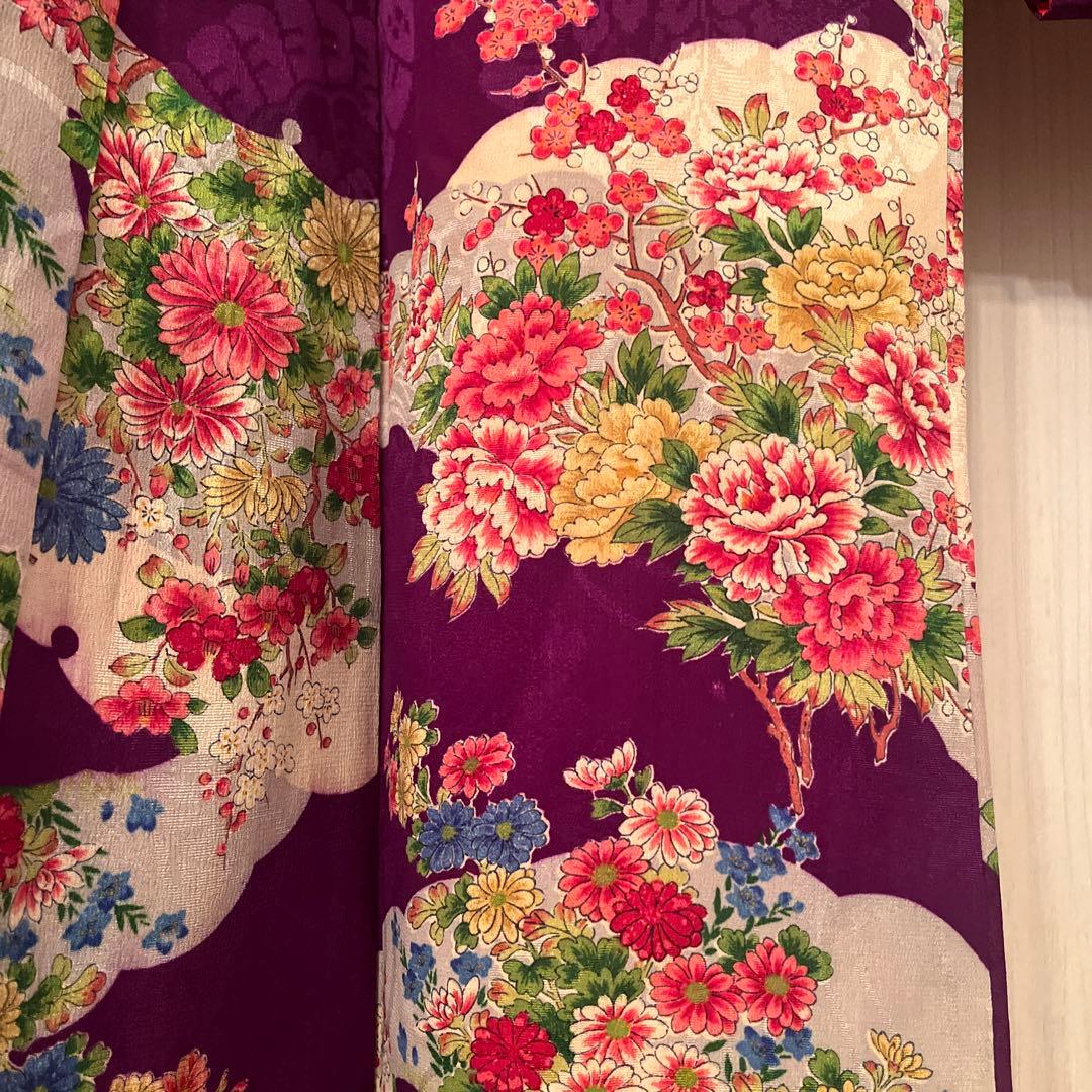 1点もの　大正ロマン　アンティーク着物　七五三　紫　花尽くし