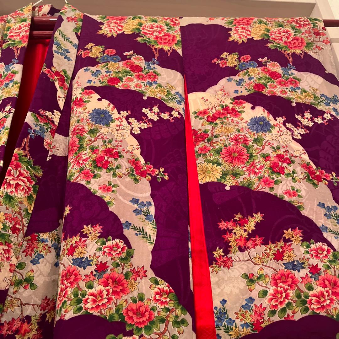 1点もの　大正ロマン　アンティーク着物　七五三　紫　花尽くし