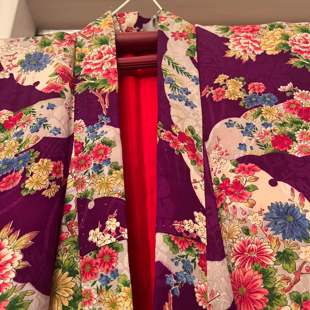 1点もの　大正ロマン　アンティーク着物　七五三　紫　花尽くし