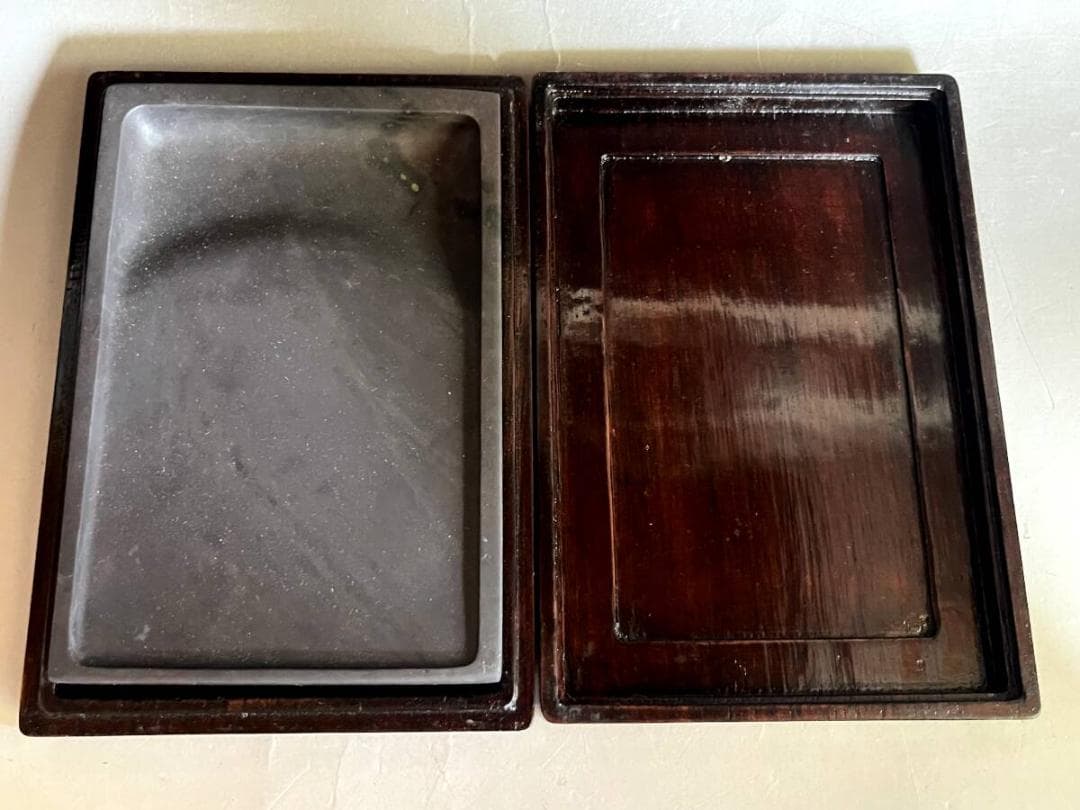 硯■唐木箱入り 長方形 書道道具 古道具 古美術 時代物 骨董品■