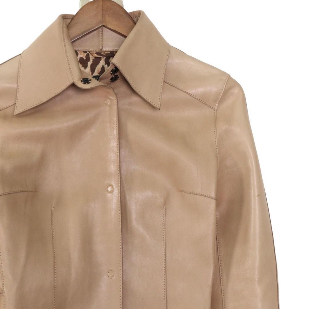 【高級】D&G レザーコート　カーフレザー　ロング丈　レオパード　38　ベージュ