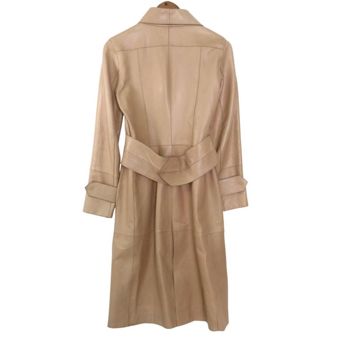 【高級】D&G レザーコート　カーフレザー　ロング丈　レオパード　38　ベージュ