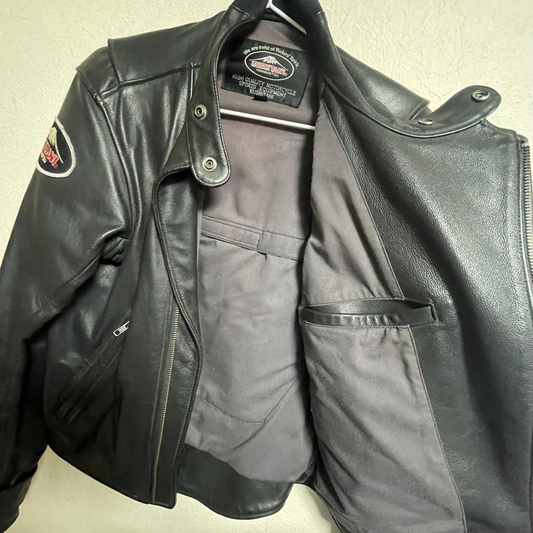 KUSHITANI ブラック レザーライダースジャケット　本革　黒　BLACK