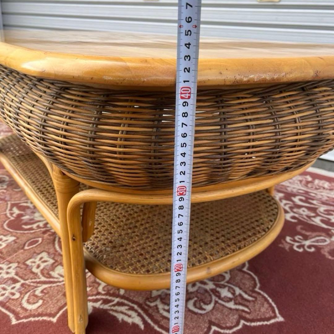 古家具ビンテージ品◼︎籐ラタン×木製天板 センターテーブル ローテーブル