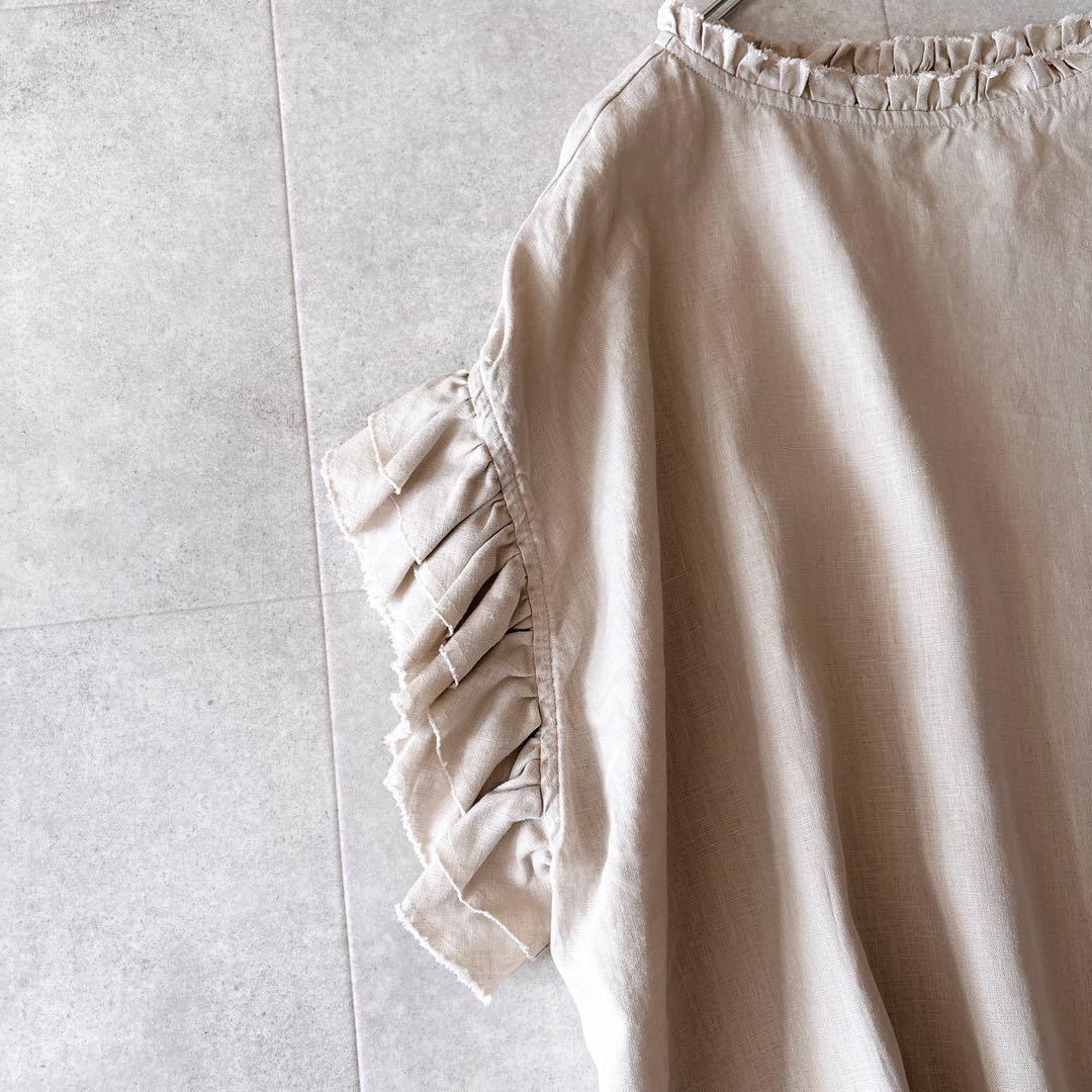 未使用級✨24SS 定価2,7万 ハウスオブロータス リネンフリルブラウス M