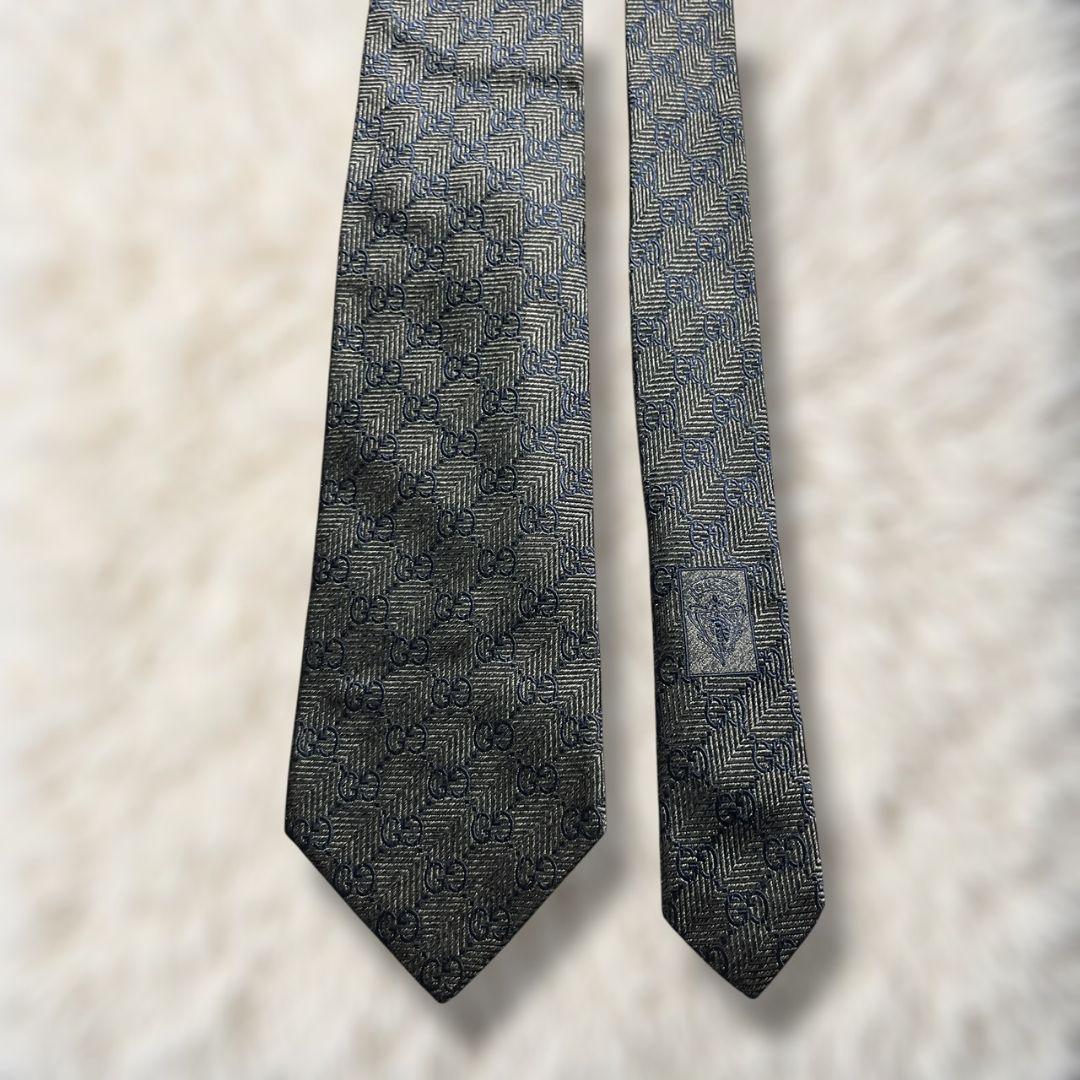 【美品✨】グッチ ヘリンボーン GG柄 インターロッキング 暗灰青 ジャガード