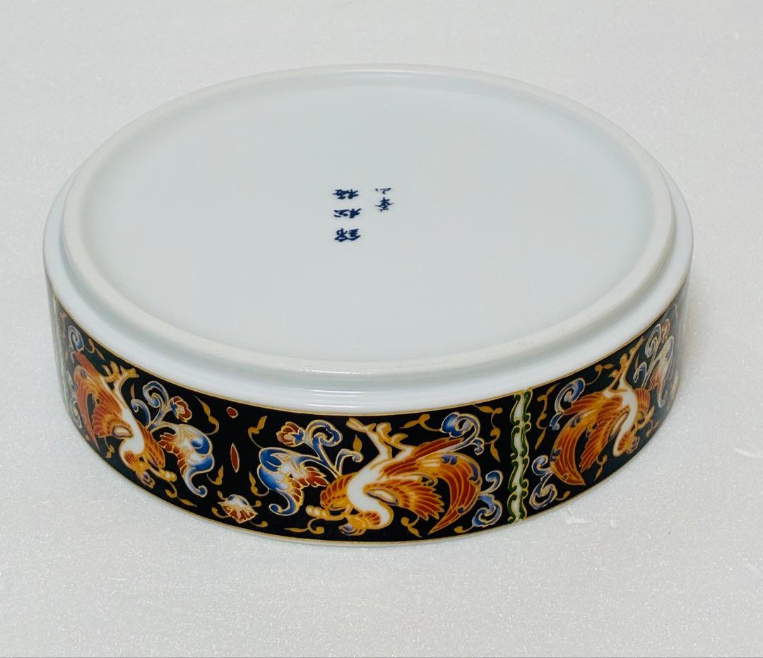 高級美術 有田焼 華山窯 明治香蘭社意匠 ブラックホーソン 金襴手鳳凰蓋物 菓器