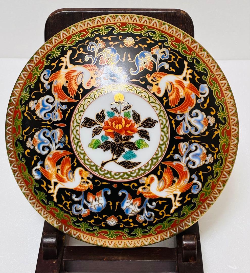 高級美術 有田焼 華山窯 明治香蘭社意匠 ブラックホーソン 金襴手鳳凰蓋物 菓器