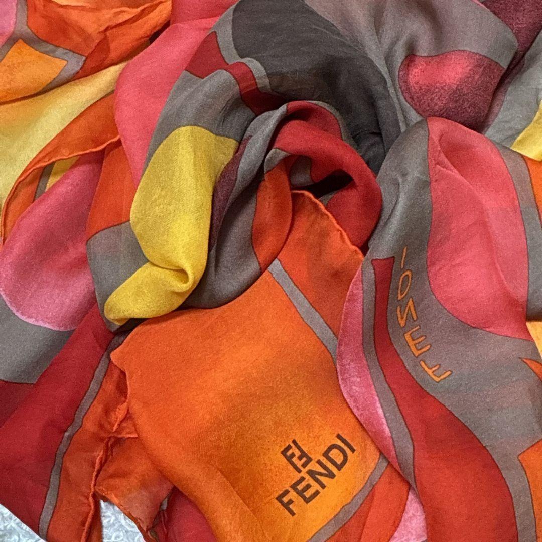 美品✨FENDI フェンディ シルク ロゴ 大判スカーフ ストール イタリア製